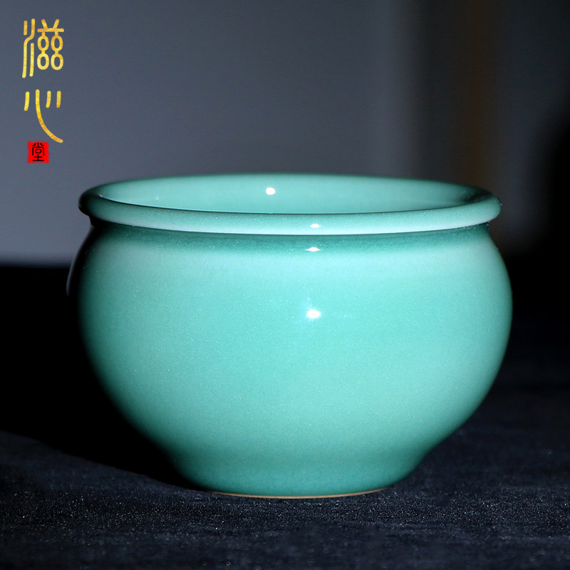 滋心堂 严少英龙泉青瓷品茗杯素面风水缸茶杯手工陶瓷茶具主人杯