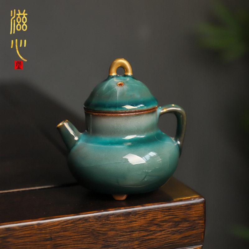 日式志野烧紫袍侧把壶茶壶柴烧粗