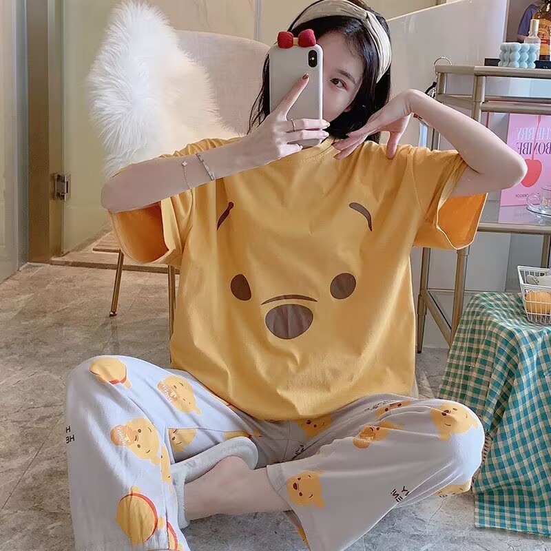 GP睡衣女款纯棉短袖长裤家居服