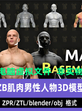 ZB欧美壮汉肌肉男性躯干躯体ZTL模型ZBrush男性标准身体3D模型obj