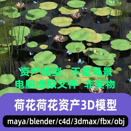 3dmax blender影视级荷塘园林资产荷花荷叶maya水生植物3d模型C4D