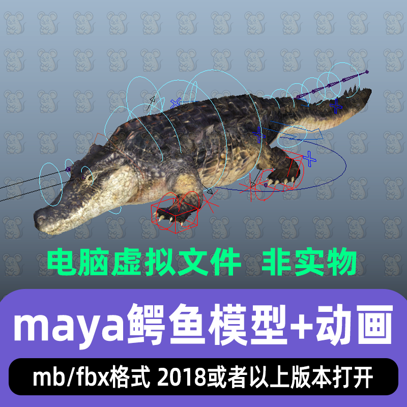 maya影视级写实鳄鱼爬行动物骨骼绑定控制器行走张嘴动画3d模型