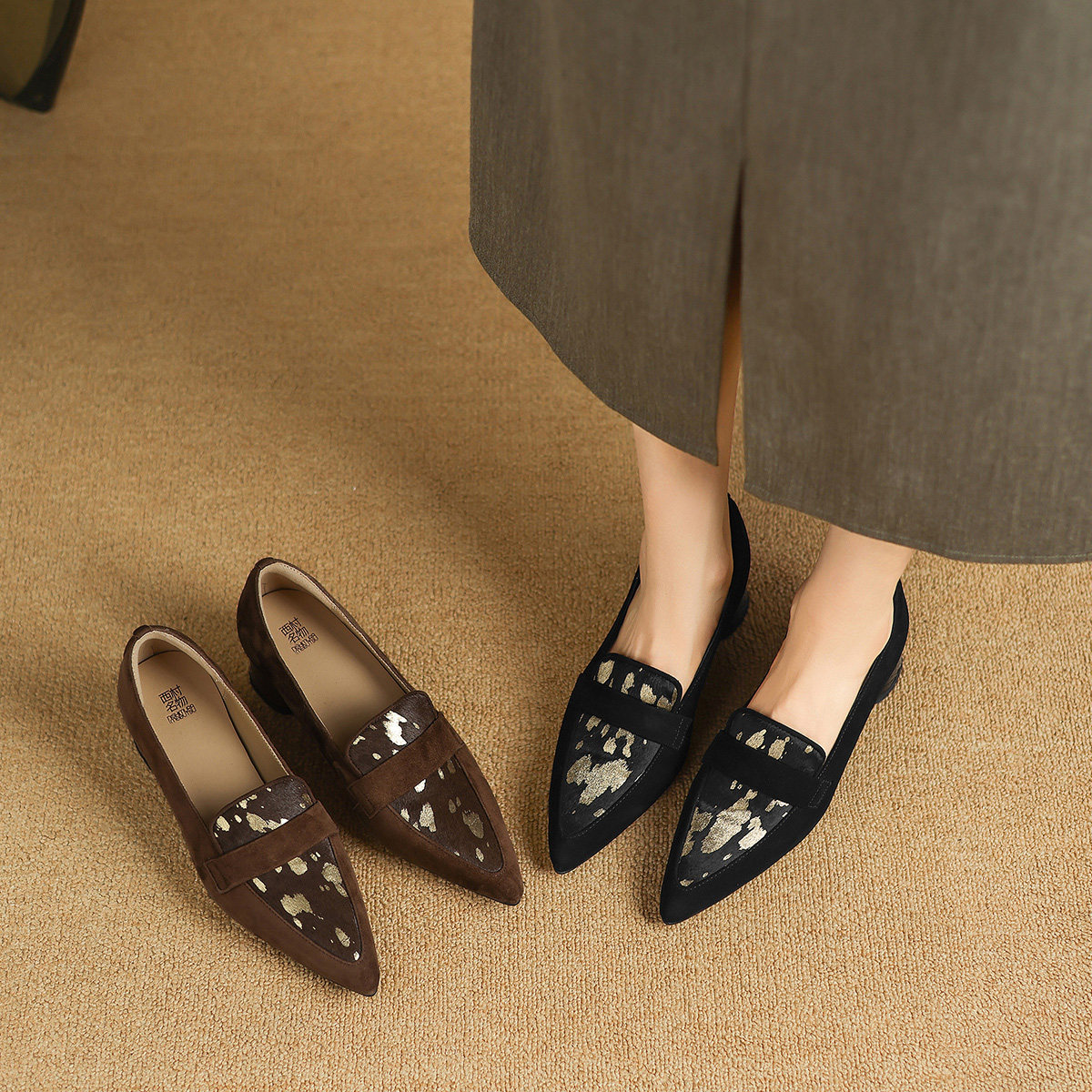 2025新款法式复古尖头女乐福鞋粗跟不累脚时尚配裙子高级感女单鞋,女鞋,深口单鞋,淘宝优惠券,粉丝福利购,淘宝优惠卷