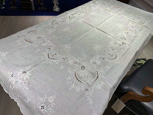 出口欧美麻质手绣桌布124*170厘米