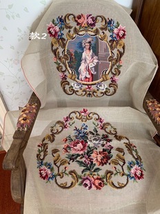 出口纯手工羊毛线绒绣绣片／半成品靠垫／挂画