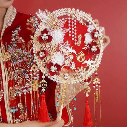 团扇新娘结婚diy材料包手捧花高级中式婚礼汉服婚纱礼服喜扇送礼