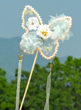 新品女童古风蝴蝶羽毛仙气扇