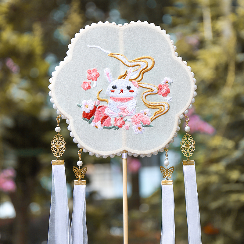 other团扇小兔子长飘带儿童扇子