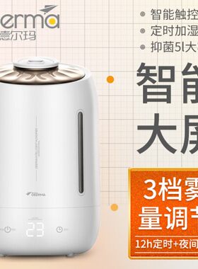 德尔玛加湿器F600大容量触控感温家用迷你香薰办公室母婴增湿5升