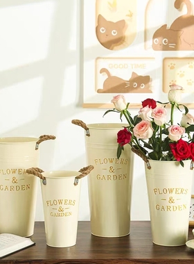 美式创意复古独特铁皮花桶鲜花桶电视柜装饰插花深水水养玫瑰铁桶