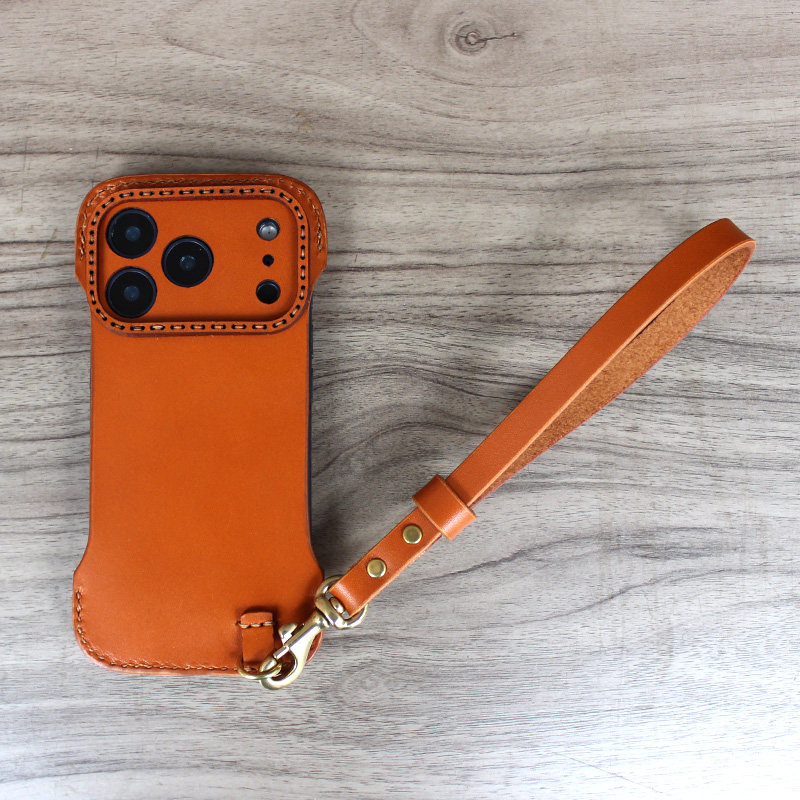 定制适配苹果17promax iPhone16手工真皮手机壳防摔纯牛皮保护套