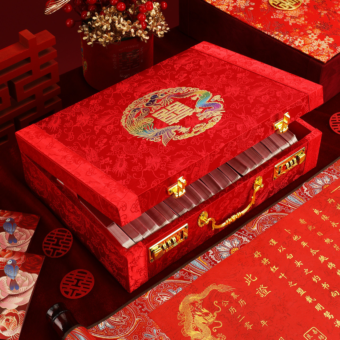 订婚专用彩礼钱现金礼盒子礼金箱