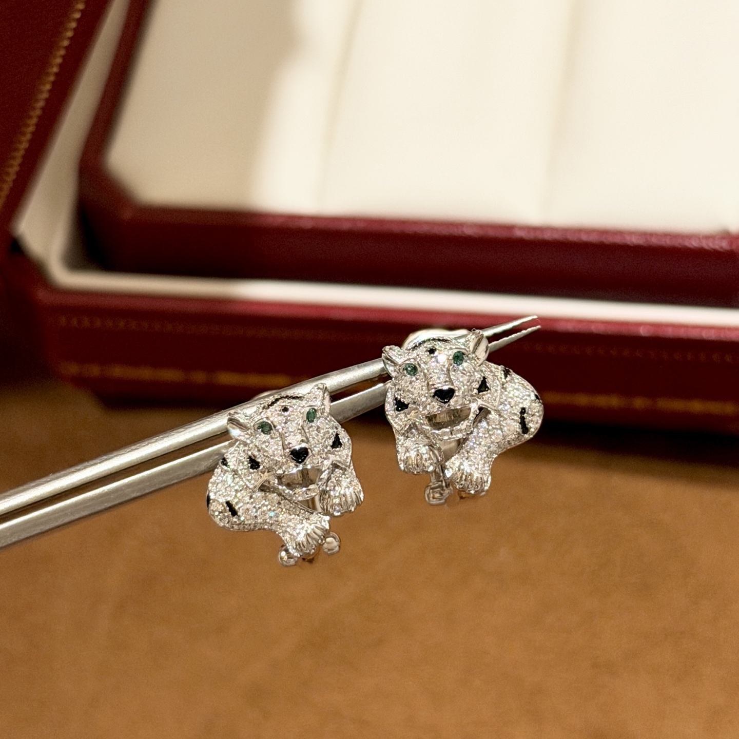 意大利工艺豹子耳环通体925纯银满钻擦拭耳扣时尚优雅气质首饰