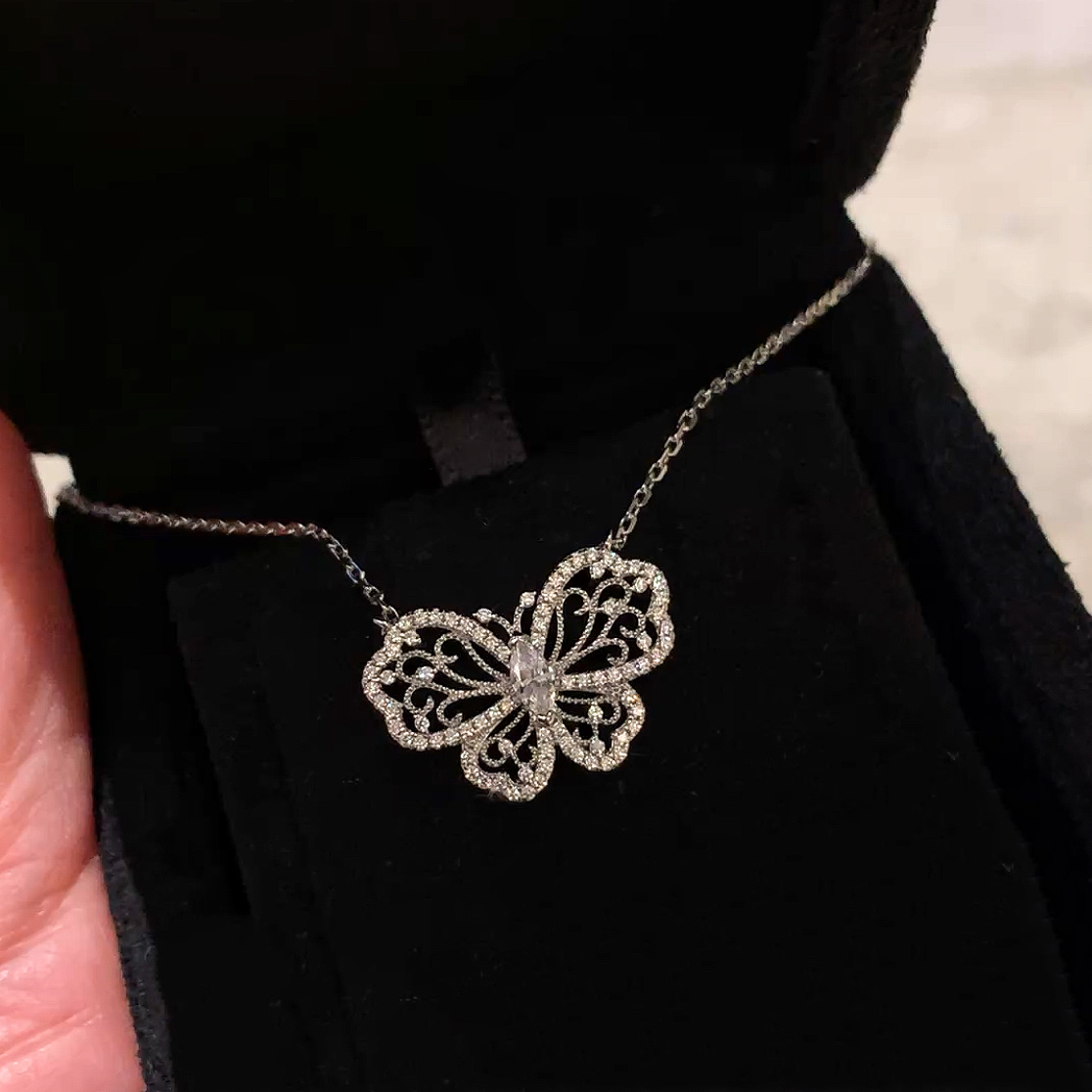 欧美高级感镂空蝴蝶项链通体925纯银女时尚小众设计感优雅锁骨链