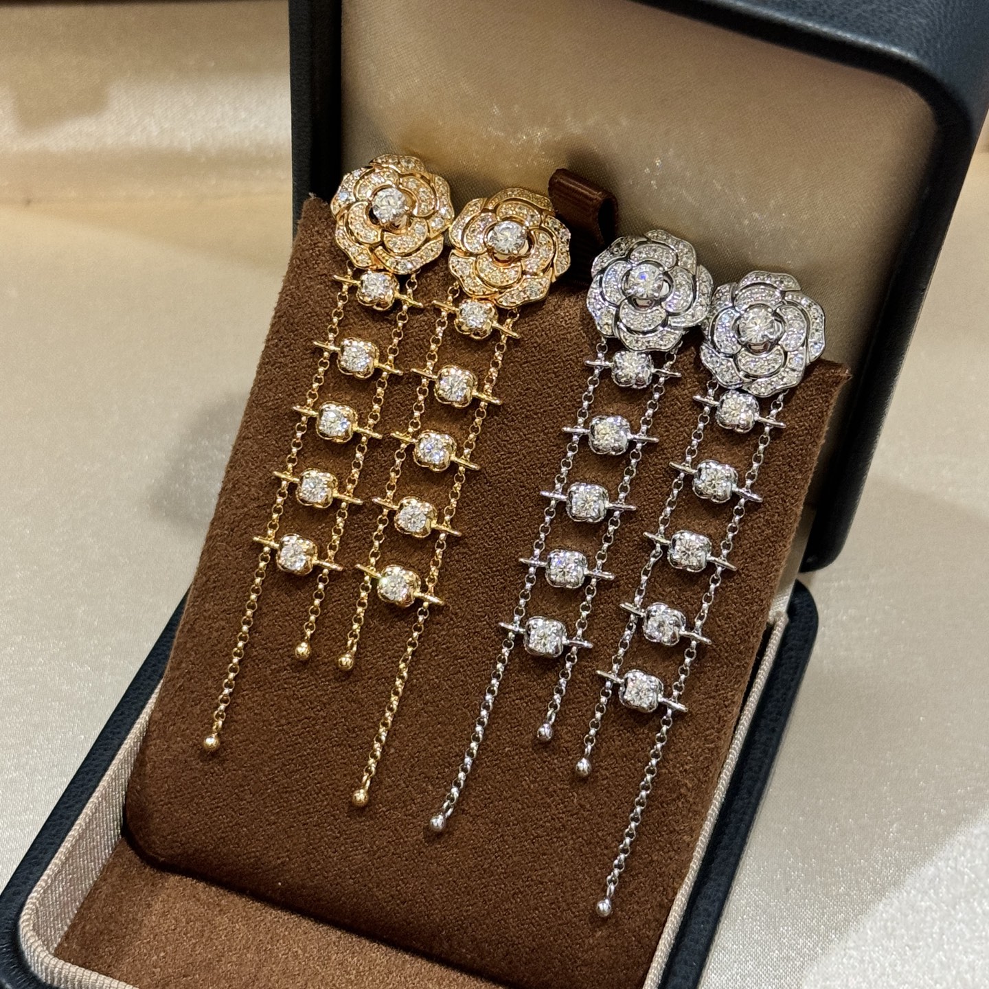 珠宝级 小香风山茶花流苏耳环长款链条耳坠通体925纯银一款两戴