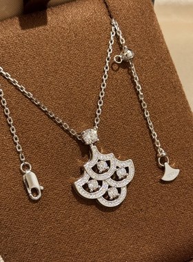 通体925纯银高碳钻裙子项链圣诞树叶子锁骨链高级感抽拉可调节