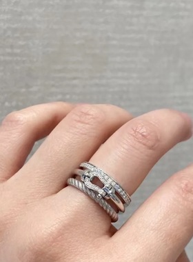 意大利工艺马蹄扣戒指三环麻花通体925纯银女戒轻奢小众设计感