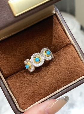 宫廷蕾丝高品质太阳花小雏菊戒指通体925纯银开口女戒意大利工艺