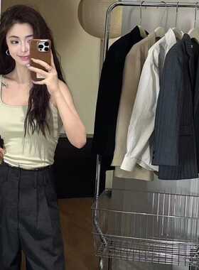 奶星雅妮6612螺纹方领一体杯背心女初春修身内搭外穿显瘦打底上衣