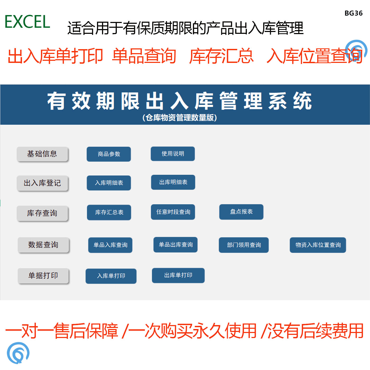 仓库出入库管理系统EXCEL表格库存有效期统计汇总查询单据打印