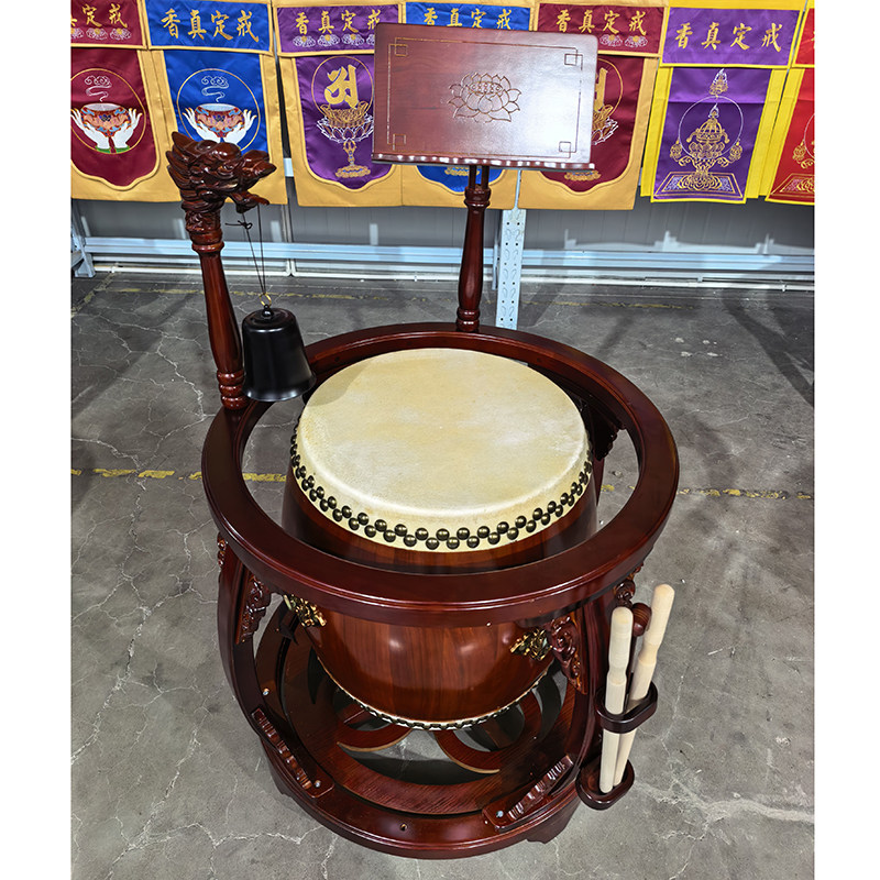 台湾鼓白皮鼓寺院鼓圆形鼓架帝钟鼓全套佛鼓大鼓寺庙法器白鼓