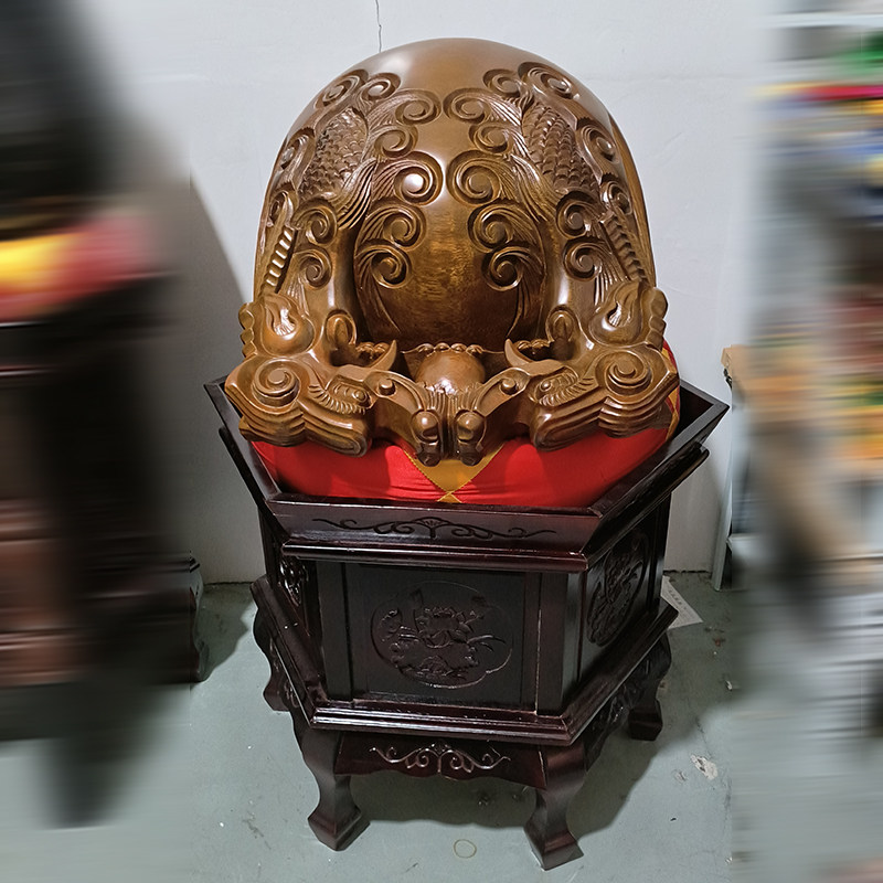 18寸黄金柚木木鱼龙雕大殿法器精雕大木鱼无心材佛堂木鱼摆件