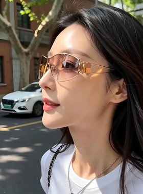 Y2K千禧辣妹显脸小无框镶钻墨镜