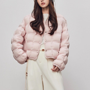 2025冬季新款粉红色时尚百搭休闲单排扣保暖白鸭绒羽绒服短款外套