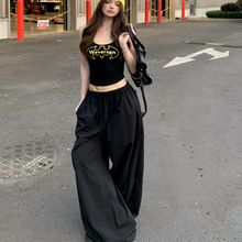 美式辣妹工装裤女2025夏季宽松显瘦慵懒运动裤黑色休闲阔腿裤子潮