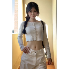 甜辣妹超短款露脐上衣女早秋2025新款气质单排扣长袖针织开衫外套