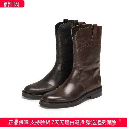 商场同款秋冬新款英伦风西部靴牛仔靴复古中靴时装靴女靴Z0521DZ5