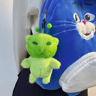 外星小猫玩偶挂件可发声唱歌毛绒玩具绿色拉线猫咪公仔钥生日礼物