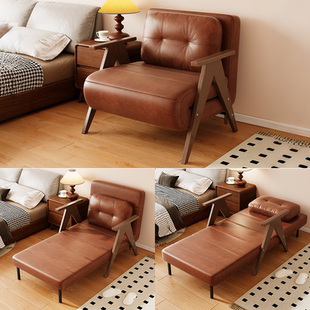 申亚折叠床可折叠两用多功能家用小户型懒人沙发油蜡皮单人沙发床