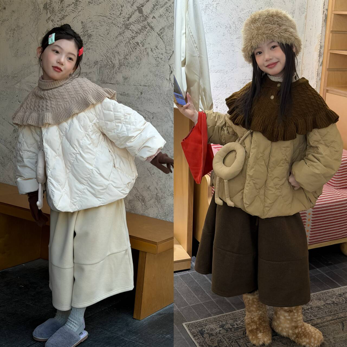 女童花边领围脖羽绒服