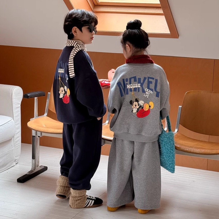 儿童加绒休闲套装秋冬韩版男女童