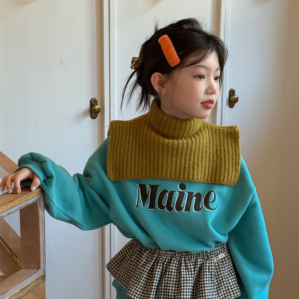 韩国童装冬季新款女童针织套头围脖时尚小女孩洋气保暖披肩围巾潮