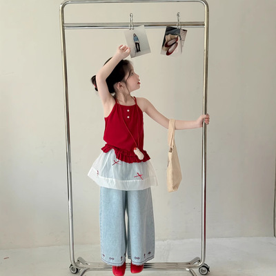 夏款女童韩版花边吊带衫