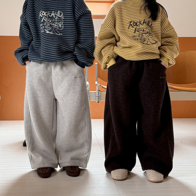 儿童加绒运动风直筒卫裤冬季