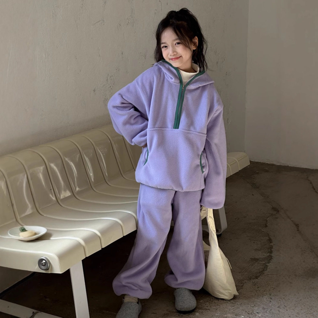 韩系童装秋冬款女童双面摇粒绒保暖连帽卫衣+运动裤休闲两件套装,童装/婴儿装/亲子装,套装,淘宝优惠券,粉丝福利购,淘宝优惠卷