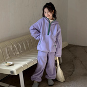 秋冬款 女童双面摇粒绒保暖连帽卫衣 运动裤 韩系童装 休闲两件套装