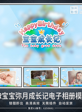 PR模板宝宝百日宴成长记录儿童六一节日生日可爱卡通背景电子相册