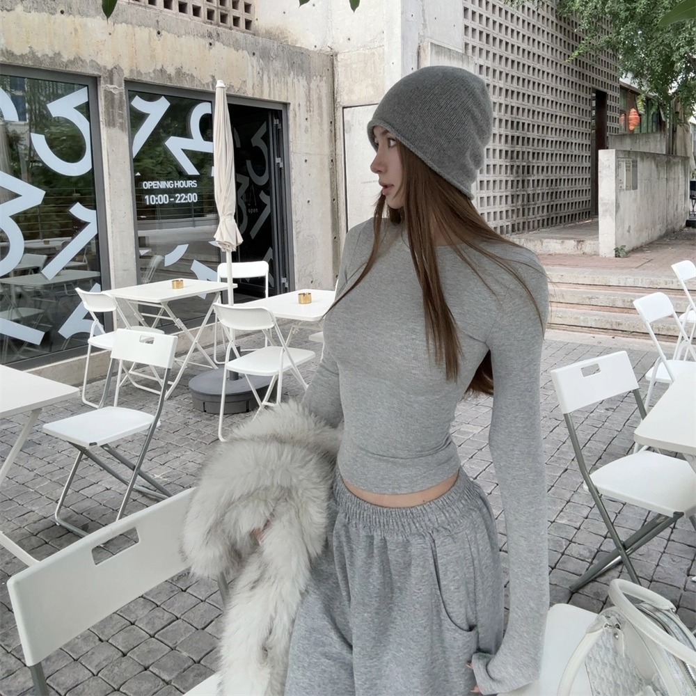 NINASTUDIO  【圆领正肩】sk1m*风 罗纹面料 修身长袖tee