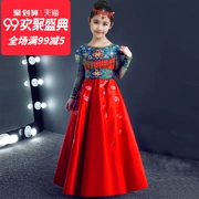 Thiếu nhi show Wo quần áo mùa thu 2019 bé gái lớn phong cách Trung Quốc trang phục trang phục Trung Quốc váy hoa cô gái - Váy trẻ em