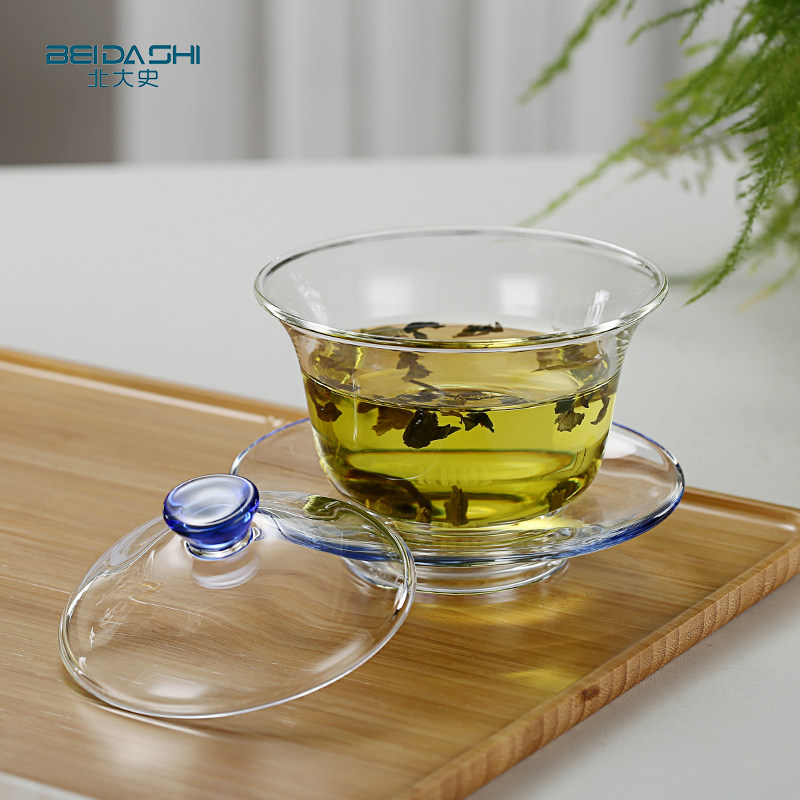 北大史玻璃盖碗纯手工高硼硅耐热玻璃三才盖碗茶杯茶具盖杯单个