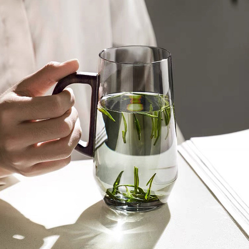 绿茶专用玻璃泡茶杯家用耐高温木把玻璃杯日式简约加厚办公杯水杯