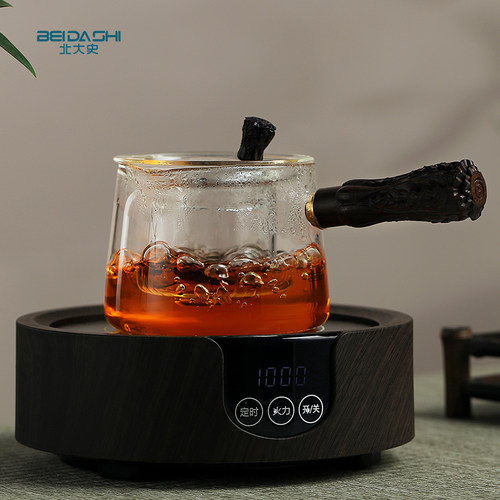 北大史玻璃实木百财普洱煮茶壶