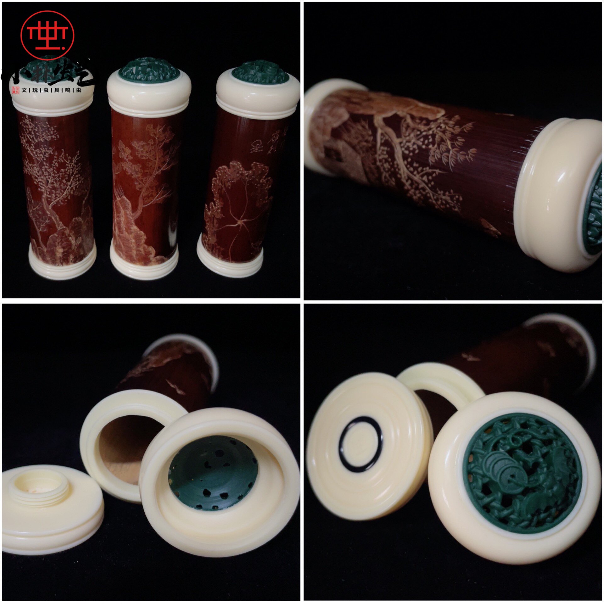 小林虫艺老煤竹全手工雕刻养竹蛉黄蛉筒密胺口盖密胺福在眼前蒙心
