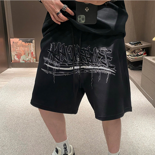 MXD UGLY美式高街大字母刺绣嘻哈运动短裤男夏季潮牌松紧腰五分裤