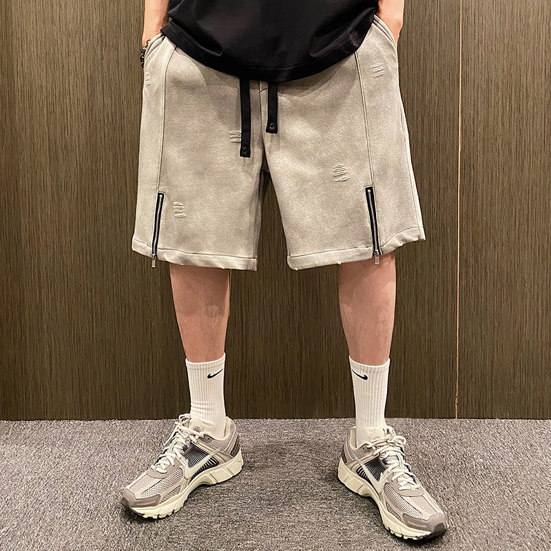 MXD UGLY美式潮牌抓痕做破水洗拉链短裤男松紧腰抽绳大码运动裤夏,男装,短裤,淘宝优惠券,粉丝福利购,淘宝优惠卷