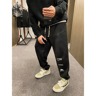 男字母刺绣运动裤 加绒加厚复古脏脏色卫裤 潮 UGLY2024秋冬新款 MXD